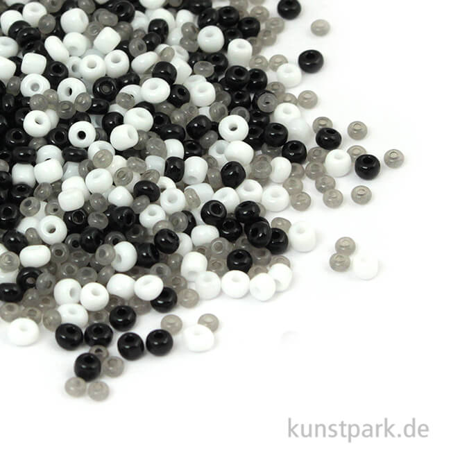 Artikelbild 1 des Artikels “Rocailles Mix Schwarz-Weiß - 2,6mm, 17g Dose “