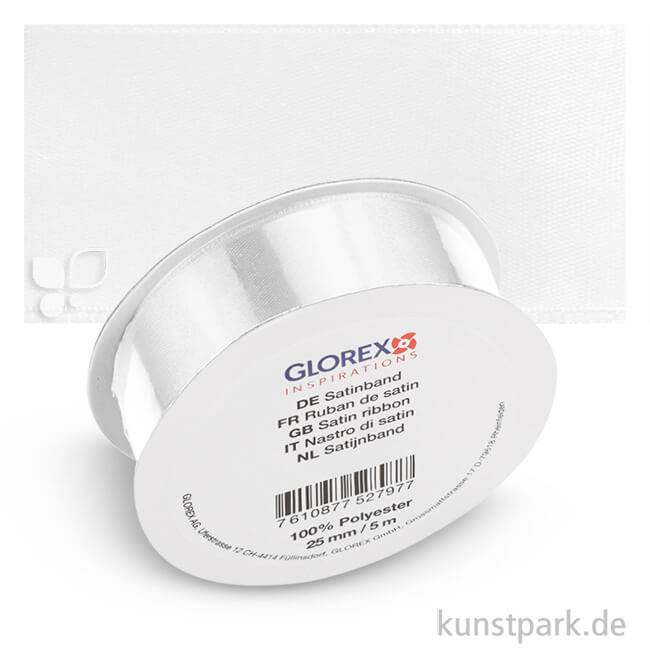 Artikelbild 1 des Artikels “Satinband - 25 mm Breite, 5 m Länge Einzelfarbe | Weiß“