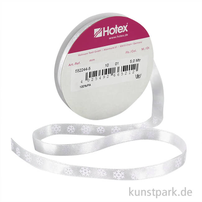 Artikelbild 1 des Artikels “Satinband Schneeflocken - 10 mm x 5 m Weiß“