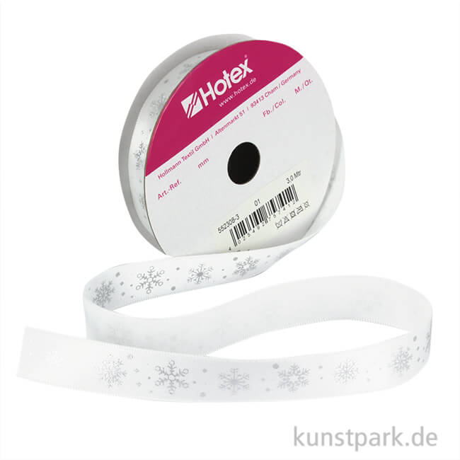 Artikelbild 1 des Artikels “Satinband Schneekristalle - 15 mm x 3 m Weiß“