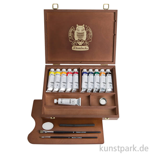 Artikelbild 1 des Artikels “Schmincke NORMA Ölfarbe, 11 x 35 ml, kleiner Holzkoffer + Zubehör “