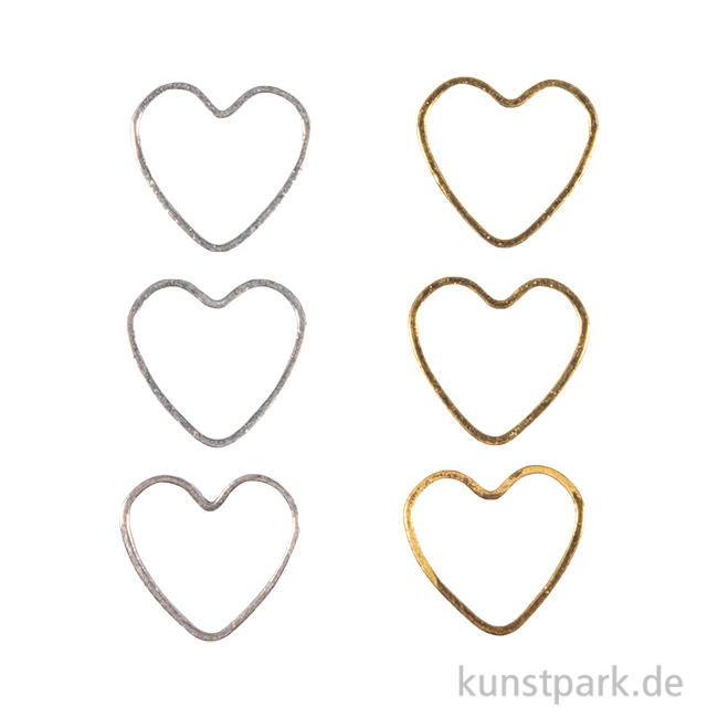 Artikelbild 1 des Artikels “Schmuck Zierelemente Herz, Gold + Silber, 10 x 11 mm, 6 Stück “