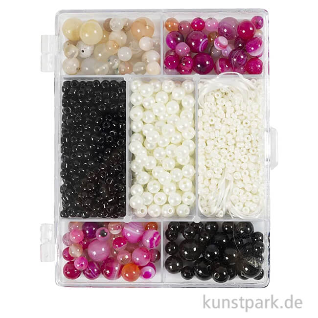Artikelbild 1 des Artikels “Schmuckperlen Mix mit Zubehör, Achate, Beige, Schwarz, Pink, Weiß “