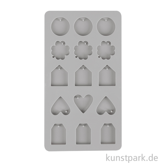 Artikelbild 1 des Artikels “Silikon Gießform - Mini Anhänger, 15 Motive, 14,5 x 26 x 1 cm “