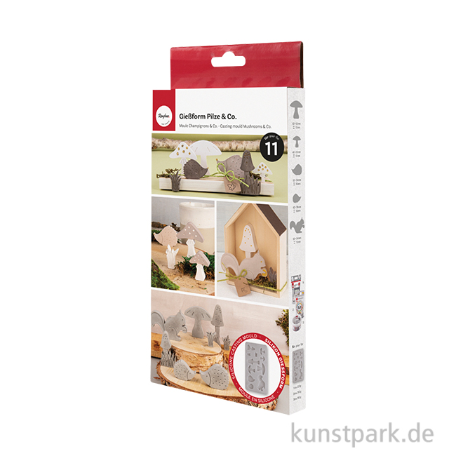 Artikelbild 1 des Artikels “Silikon Gießform - Pilze + Tiere, 11 Herbstmotive, 14,5 x 26 x 1,5 cm “