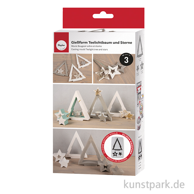 Artikelbild 1 des Artikels “Silikon Gießform - Teelichtbaum + Sterne, 3 Motive, 14,5 x 26 x 4 cm “