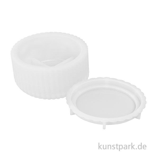 Artikelbild 1 des Artikels “Silikonform Dose mit Deckel, geriffelt, Durchmesser 10,8 cm, H 5,8 cm “