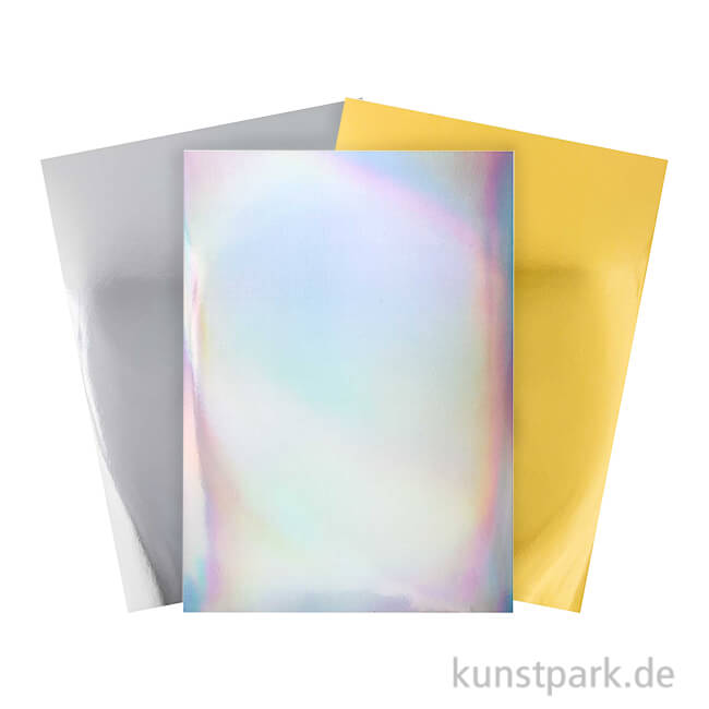 Artikelbild 1 des Artikels “Spiegelkarton Block - Gold, Silber & Holografisch, 21 x 29,5 cm “