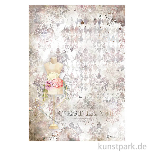 Artikelbild 1 des Artikels “Stamperia Reispapier - Romantic Threads Pink Mannequin DIN A4 “