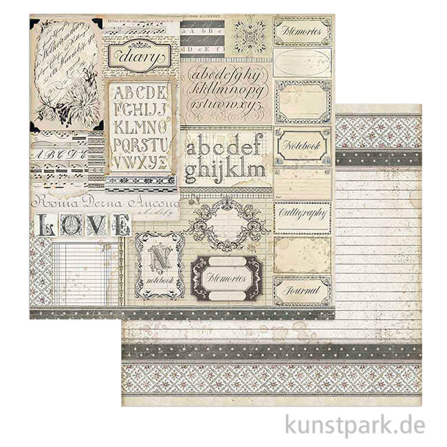 Artikelbild 1 des Artikels “Stamperia Scrappapier - Calligraphy Patchwork of Labels, 30,5x30,5 cm “