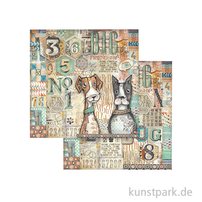 Artikelbild 1 des Artikels “Stamperia Scrappapier - Furry Friends Dogs Numbers, 30,5 x 30,5 cm “