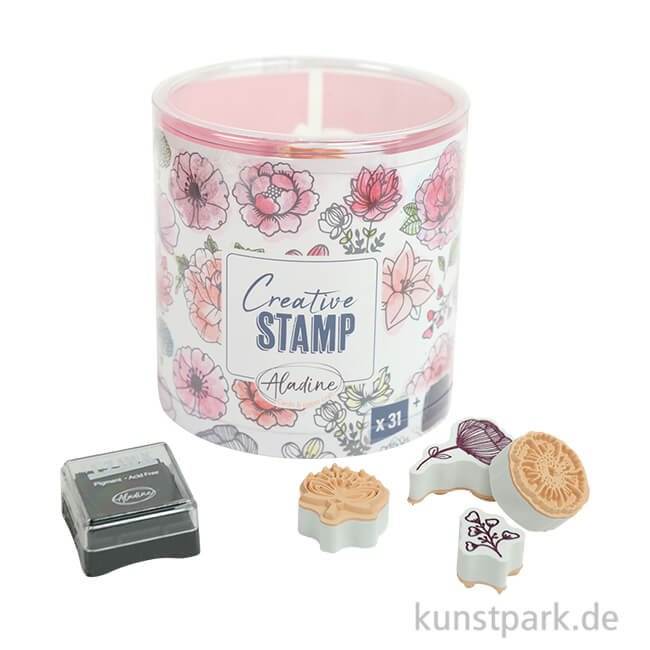 Artikelbild 1 des Artikels “STAMPO Scrap Stempel, 31er Set + Stempelkissen, Blumen “