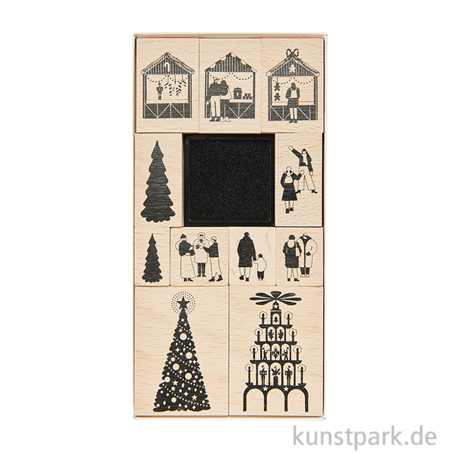 Artikelbild 1 des Artikels “Stempelset - Weihnachtsmarkt, 11 Holzstempel + Stempelkissen “