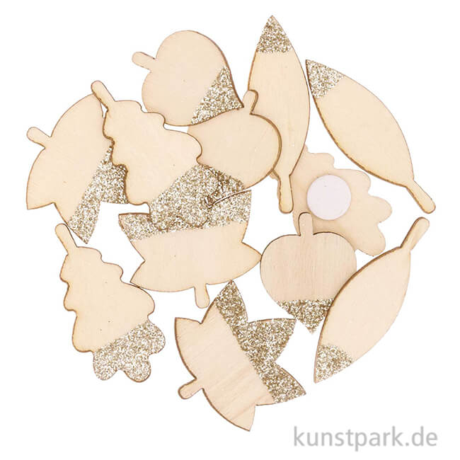 Artikelbild 1 des Artikels “Dekosticker Blätter aus Holz mit Gold-Glitter, 12 Stück “