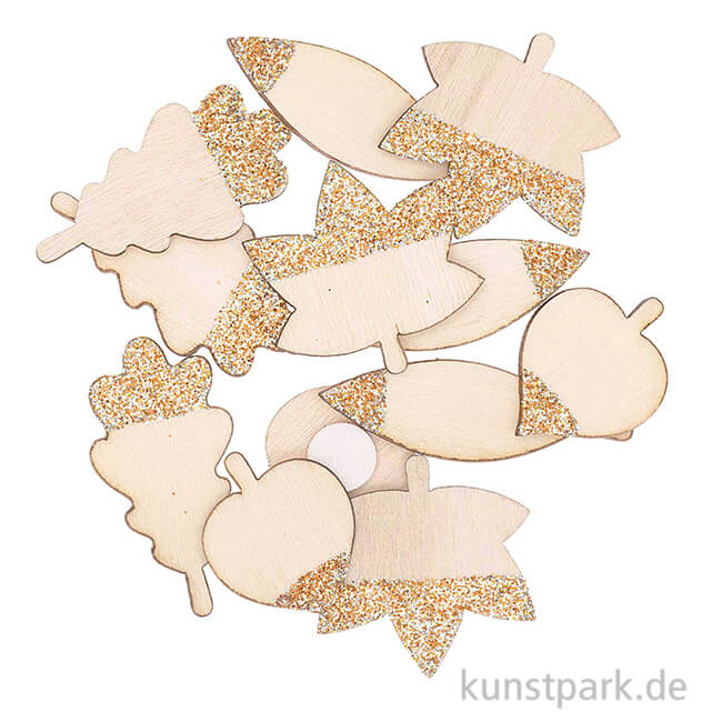Artikelbild 1 des Artikels “Dekosticker Blätter aus Holz mit Rosegold-Glitter, 12 Stück “