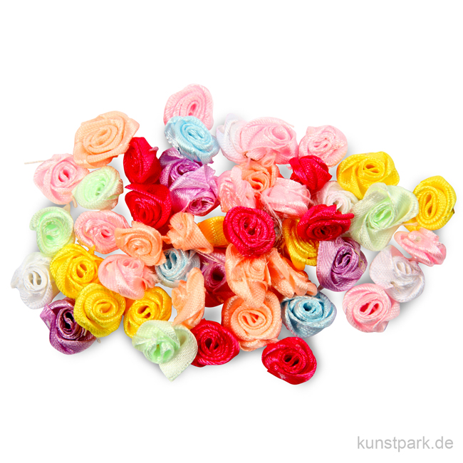 Artikelbild 1 des Artikels “Stoffdekoration Rosenknospen aus Satin, 14-18 mm, 50 Stück sortiert “