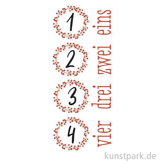Artikelbild 1 des Artikels “Transferfolie Adventszahlen, 1-4, Rot, je 2,8-3,3 cm, 1 Bogen “