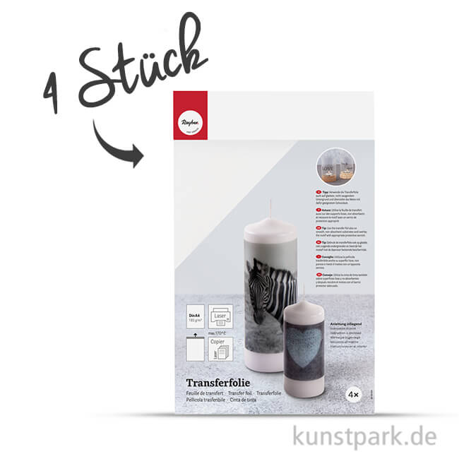 Artikelbild 1 des Artikels “Transferfolie für Kerzen + Glas, A4, 210 x 297 mm 4er Set“