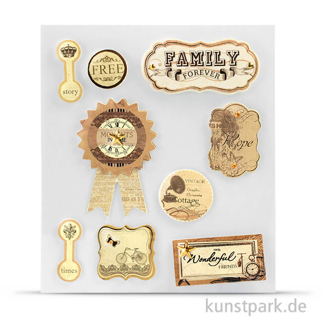Artikelbild 1 des Artikels “Vintage 3D-Sticker - Family, selbstklebend, 9 Stück sortiert “