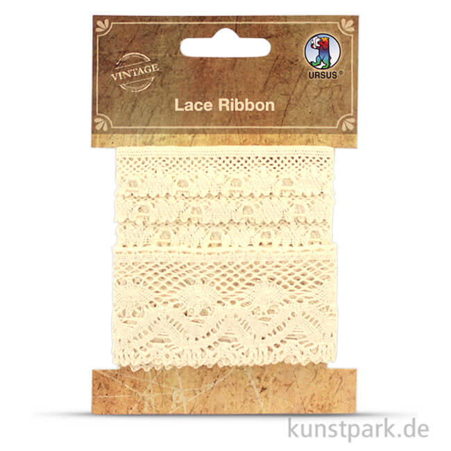 Artikelbild 1 des Artikels “Vintage Spitzenband - Creme, 1,2 - 3,8 cm x 1 m, 2 Stück sortiert “