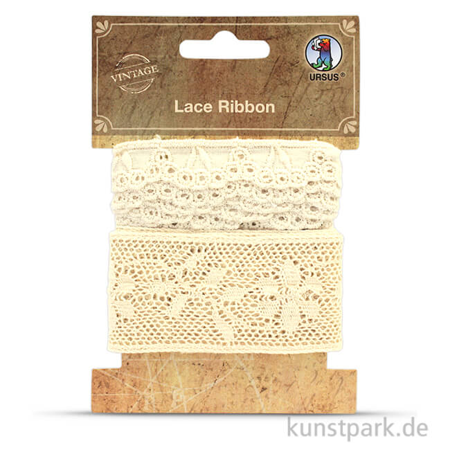 Artikelbild 1 des Artikels “Vintage Spitzenband - Creme, 1,6 - 4 cm x 1 m, 2 Stück sortiert “