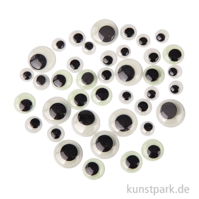 Artikelbild 1 des Artikels “Wackelaugen Glow in the Dark, 10 / 12 / 15 / 20 mm, 40 Stück “