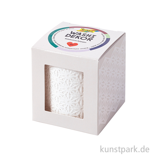 Artikelbild 1 des Artikels “Washi-Dekor-Tape, Blüten Muster Weiß, 50 mm, 5 m Rolle “
