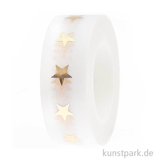Artikelbild 1 des Artikels “Washi Tape - Sterne, Natur / Gold, 15 mm, 10 m Rolle “