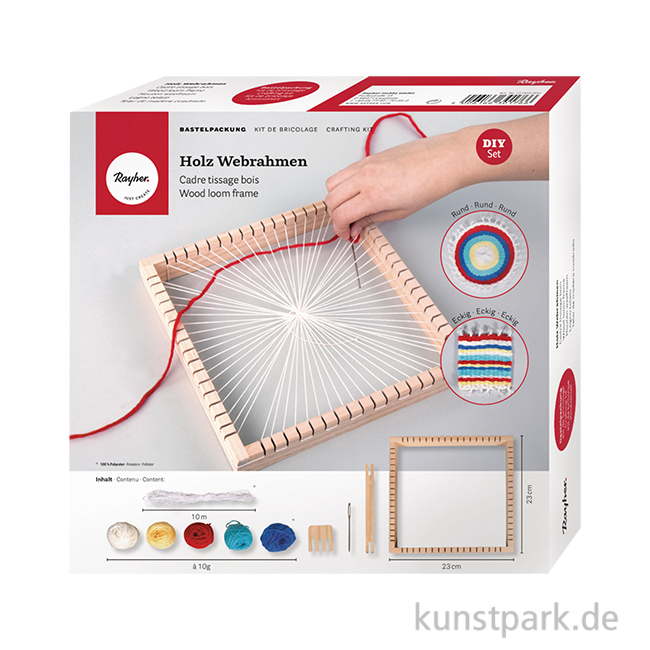 Artikelbild 1 des Artikels “Webset mit Holz Webrahmen + Zubehör, 23 x 23 cm, Webbreite 18 cm “