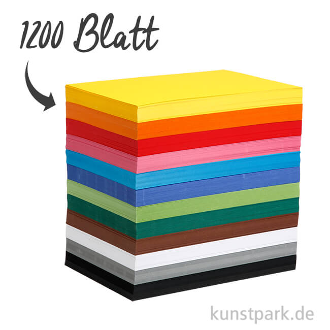 Artikelbild 1 des Artikels “XXL Set - Bastelkarton, 1200 Blatt, DIN A4, 180 g, 12 Farben sortiert “