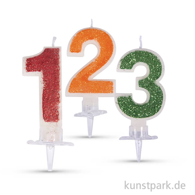Artikelbild 1 des Artikels “Zahlenkerze mit Glitter und Halter, 10 cm “
