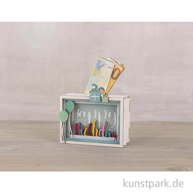 Artikelbild 2 des Artikels “3D Geschenkbox - Birthday, 11,5x8,5x5 cm, Holz-Bausatz mit 13 Teilen “