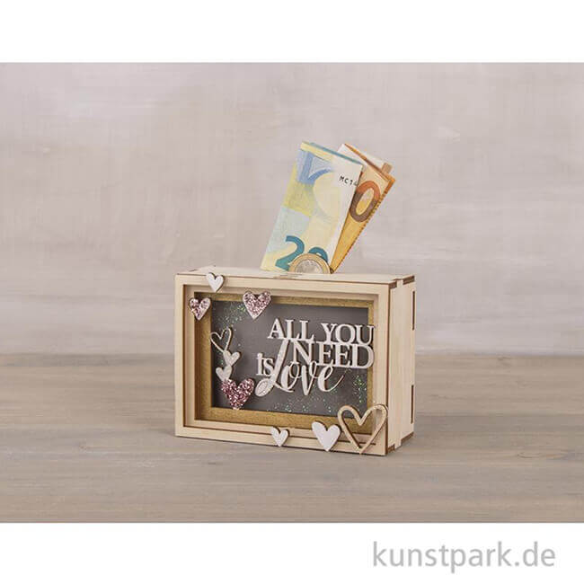 Artikelbild 2 des Artikels “3D Geschenkbox - Love, 11,5x8,5x5 cm, Holz-Bausatz mit 14 Teilen “