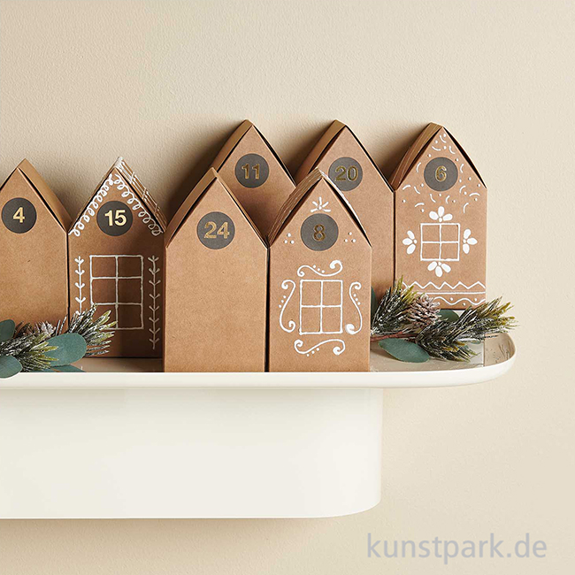 Artikelbild 2 des Artikels “Adventskalender Papphäuser, Kraftpapier, 15 x 7,5 x 7,5 cm, 24 Stück “