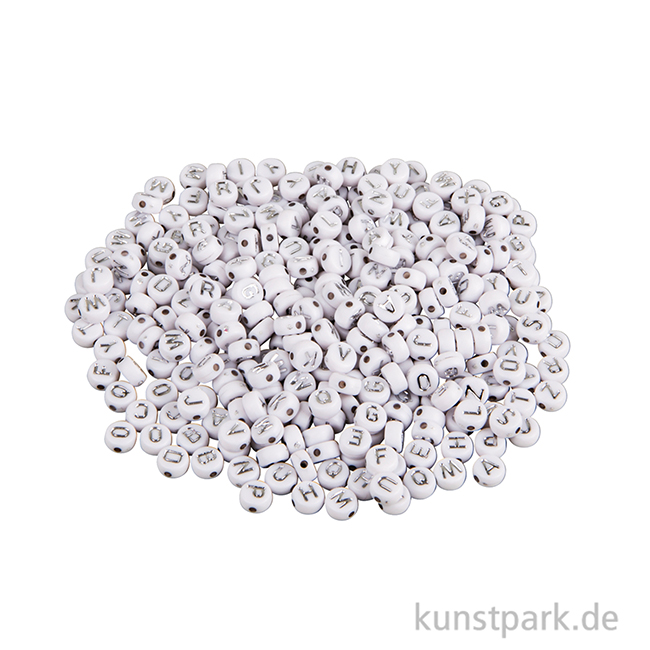Artikelbild 2 des Artikels “Buchstaben-Perlen aus Plastik, 6 mm ø, Weiß Silber, 40g “