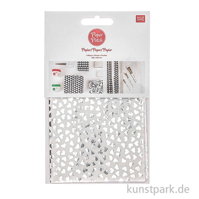 Artikelbild 2 des Artikels “Decoupage Papier - Metallisch Silber Herzen, 3 Stück “