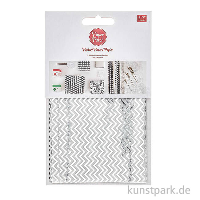 Artikelbild 2 des Artikels “Decoupage Papier - Metallisch Silber Zickzack, 3 Stück “