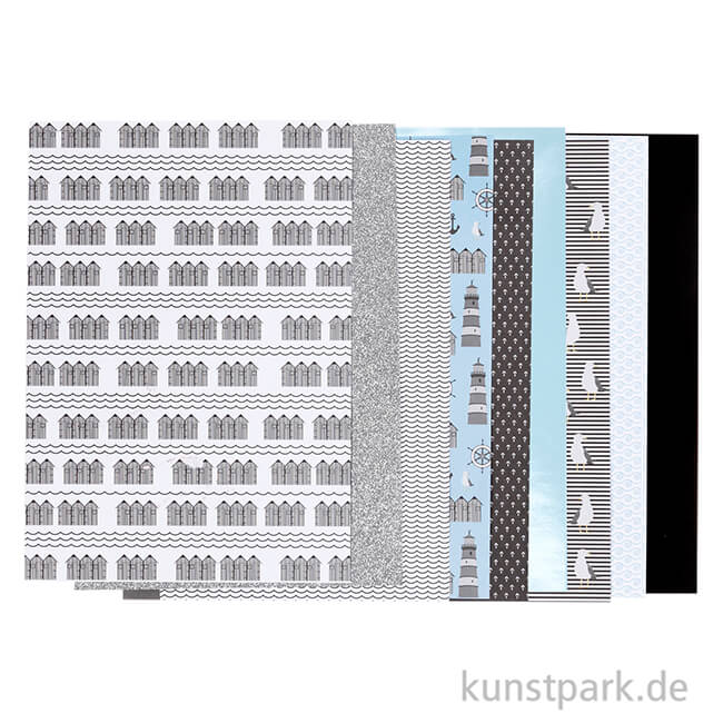 Artikelbild 2 des Artikels “Design-Papier Block - Blau-Grau-Weiß-Schwarz, 24 Blatt, 120 g “