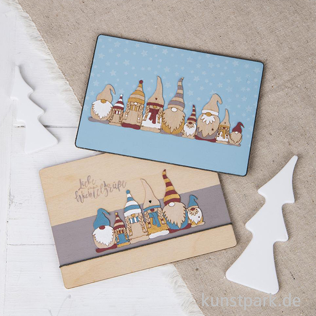 Artikelbild 2 des Artikels “Furnierholzleiste Wichtelfamilie, 9,2 x 5,4 + 13,2 x 5,4 cm, 4 Stück “