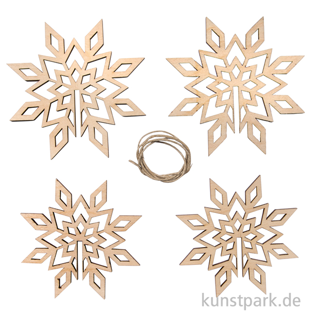 Artikelbild 2 des Artikels “Holz Deko - 3D Schneeflocke mit Kordel, 9 cm Durchmesser, 2 Stück “