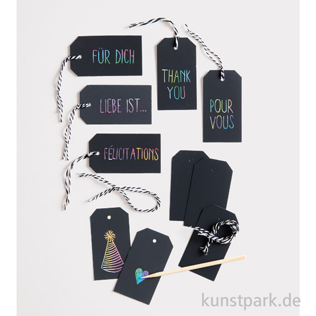 Artikelbild 2 des Artikels “Kratzpapier Anhänger, 12 Stück mit Holzkratzer und Bändern “