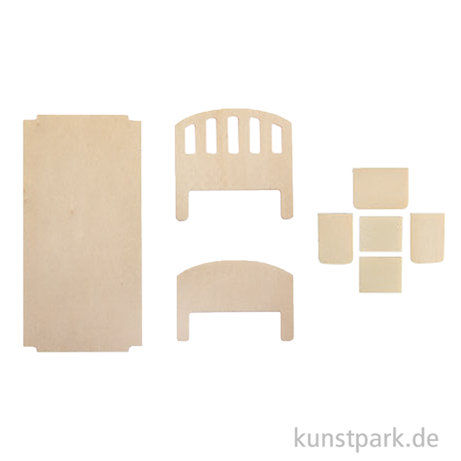 Artikelbild 2 des Artikels “Miniatur Holzbausatz - Schlafzimmer Set, Bett + Nachttisch, 14 x 8 cm “