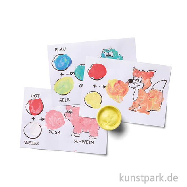 Artikelbild 2 des Artikels “MUCKI Fingerfarben Set - Wir mischen, malen, tupfen, 5 x 50 ml, Zubehör “