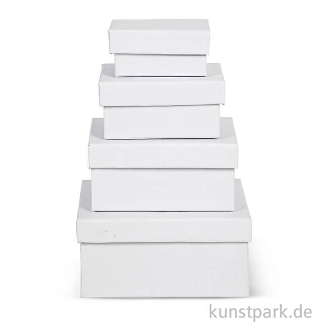 Artikelbild 2 des Artikels “Pappschachtel-Set - Rechteckig, weißer Karton, handgearbeitet, 4 Stück “