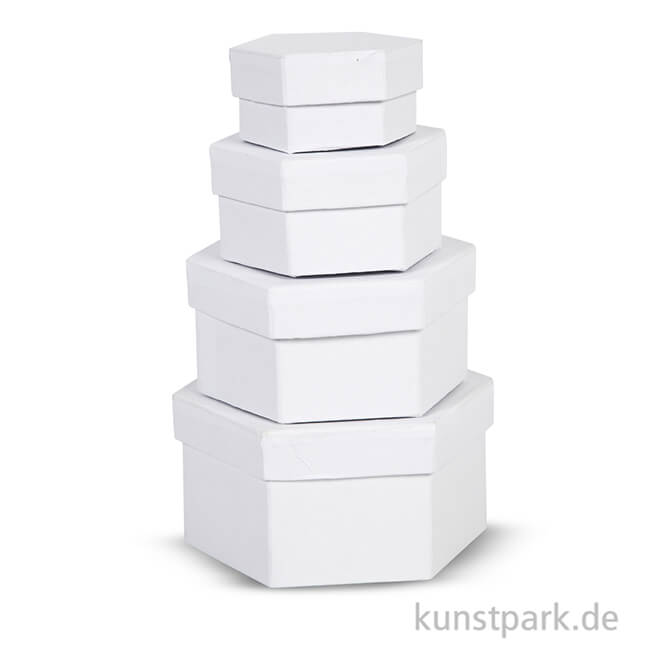 Artikelbild 2 des Artikels “Pappschachtel-Set - sechseckig, weißer Karton, handgearbeitet, 4 Stück “