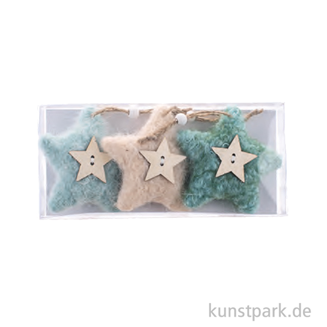 Artikelbild 2 des Artikels “Plüschsterne mit Hänger, Mint Natur Petrol, 3 Stück, 7,5 x 7,5 x 2 cm “