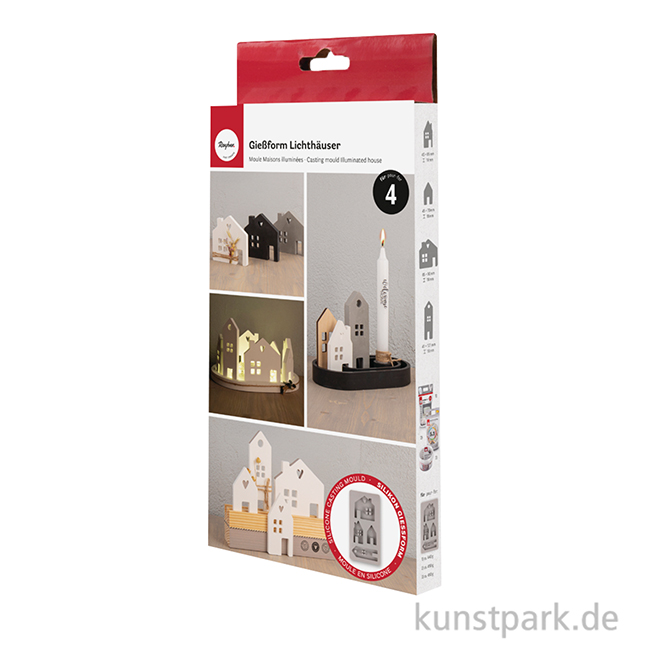 Artikelbild 2 des Artikels “Silikon Gießform - Lichthäuser mit Herz, 14,5 x 26 x 1,7 cm “