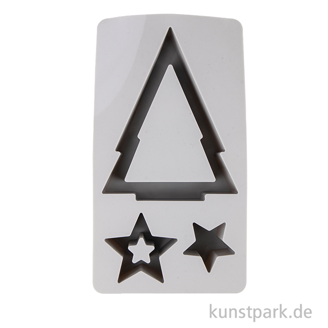 Artikelbild 2 des Artikels “Silikon Gießform - Teelichtbaum + Sterne, 3 Motive, 14,5 x 26 x 4 cm “