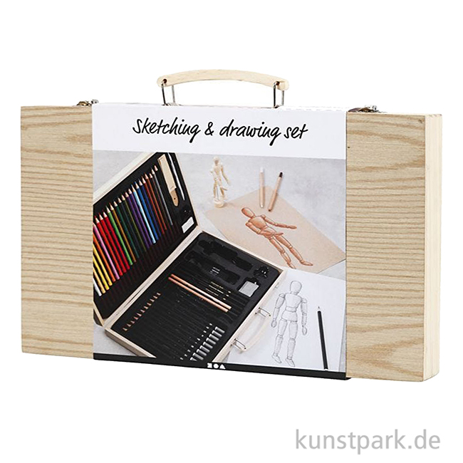 Artikelbild 2 des Artikels “Skizzen-Starter-Set für Zeichner mit viel Zubehör im Holzkoffer “