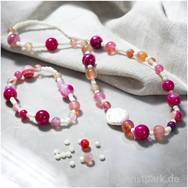 Artikelbild 3 des Artikels “Bastelset Schmuck, Achat Perlenkette + Armband, Pink “